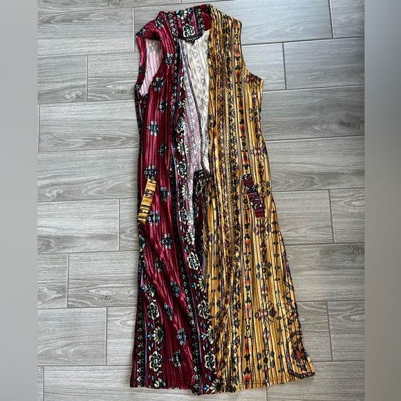 Dor Dor Couture Velvet Duster (Long Vest) in Burgundy & Mustard, Size M•••Boho - Picture 7 of 16
